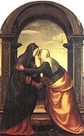 Painting of Elizabeth greeting Mary.